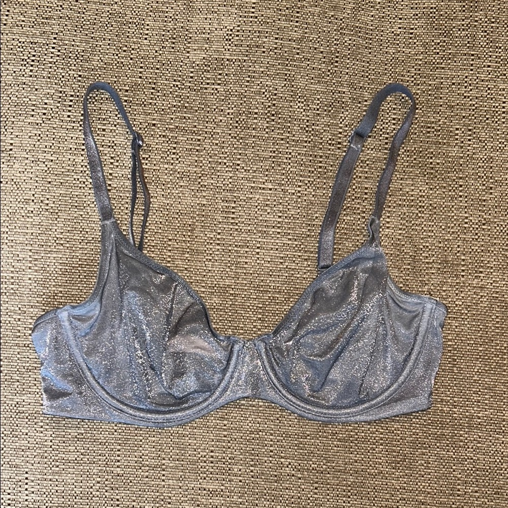 Victoria's Secret unlined demi sheer glitter bra size 32D grey